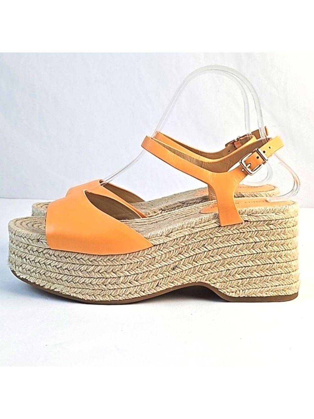Antonio Melani Light Orange Leather Platform Wedge Ankle Strap Espadrill… - Picture 4 of 16